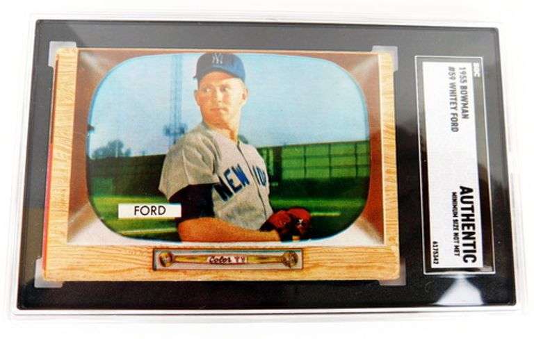 Whitey Ford 1955 Bowman Baseball Card, Graded Authentic
