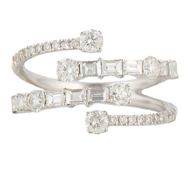 1.70ctw Baguette and Round Diamond Multi Row Bypass Ring in 14K