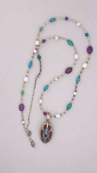 925 Vintage Sterling Silver Carolyn Pollack Inlay of turquoise inlay Carnelian, Amethyst Turquoise P