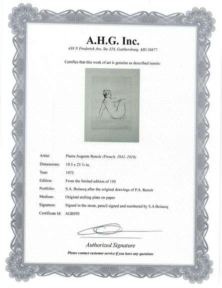 Very collectable remarkable limited edition Pierre-Auguste Renoir signed in the stone.