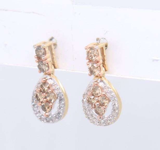 10kt Yellow Gold Chocolate and Diamond Dangle Earrings