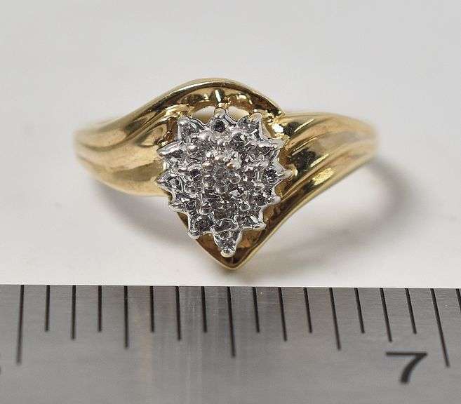 Sparkling 10K Yellow and White Gold Diamond Cluster Ring