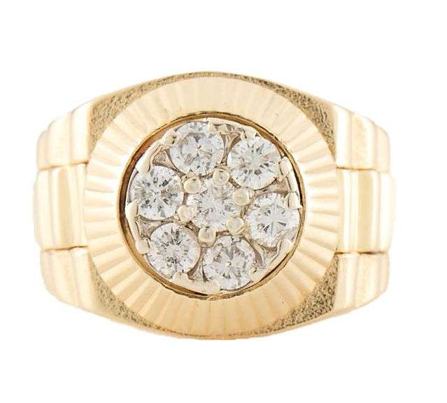 Gents 1.05ctw Round Diamond Rolex Style Ring in 14K