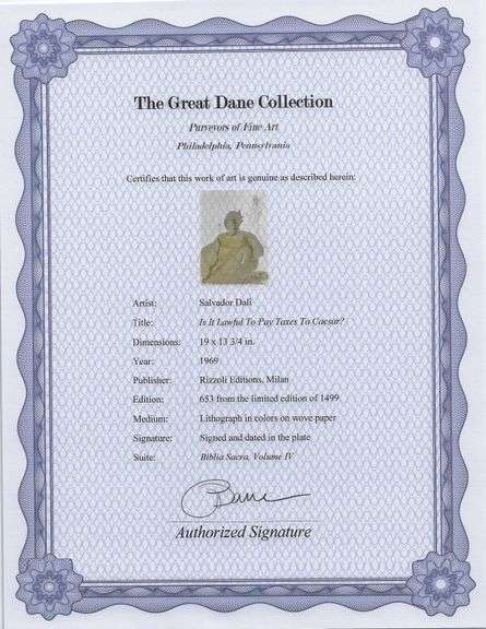 Highly Collectible and Rare Salvador Dali Original Lithograph from the 'Biblia Sacra' Suite