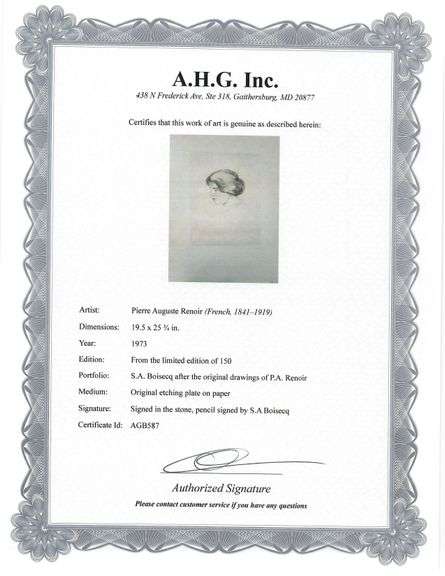 Investment! Very collectable remarkable limited edition Pierre-Auguste Renoir signed in the stone.