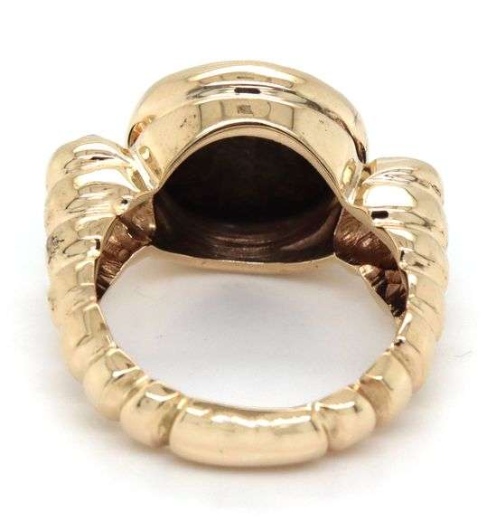 14kt Yellow gold Coin and green tourmaline cab ring