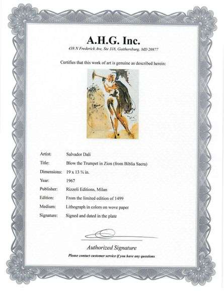 Highly Collectible and Rare Salvador Dali Original Lithograph from the 'Biblia Sacra' Suite