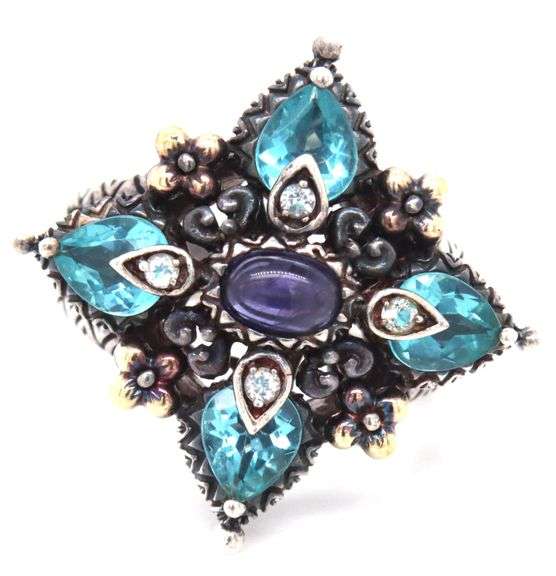 Barabara Bixby blue and white topaz lolite starburst ring