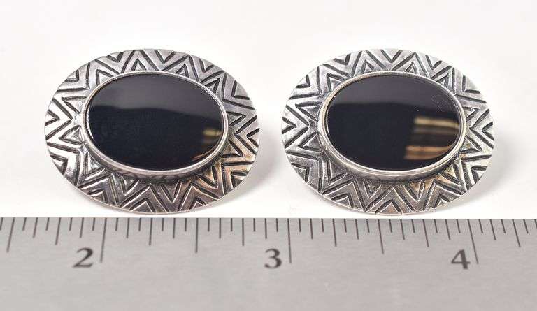 Black Onyx Gemstone Earrings in Sterling Silver