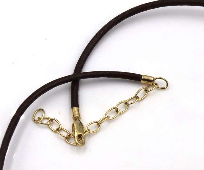 14kt Yellow gold diamond flower pendant on brown leather cord