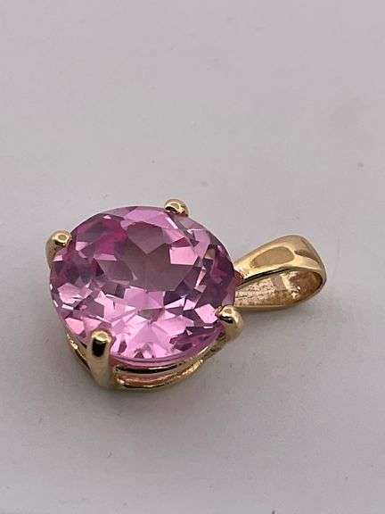 CERTIFIED 14K YELLOW GOLD PINK SAPPHIRE PENDANT
