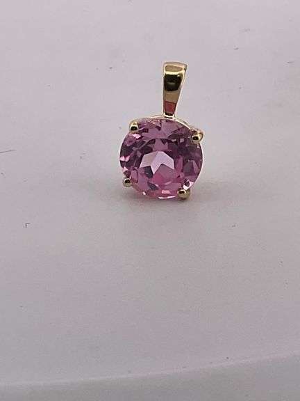 CERTIFIED 14K YELLOW GOLD PINK SAPPHIRE PENDANT