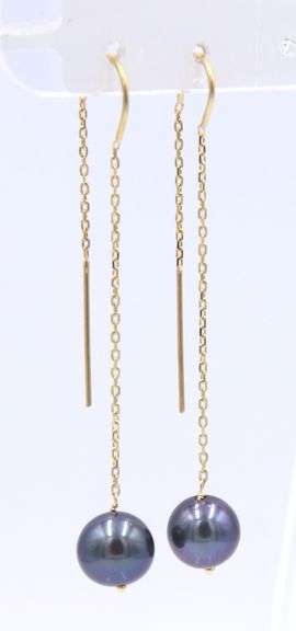 14kt Yellow Gold Grey Pearl Threader Dangle Earrings