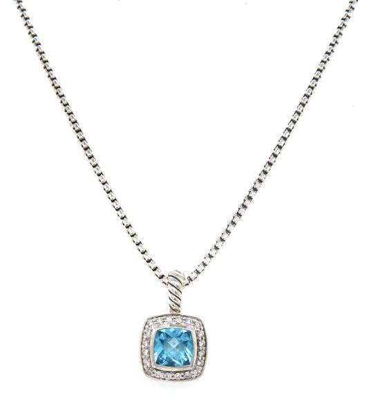 David Yurman Petite Alibon blue topaz and diamond pendant necklace