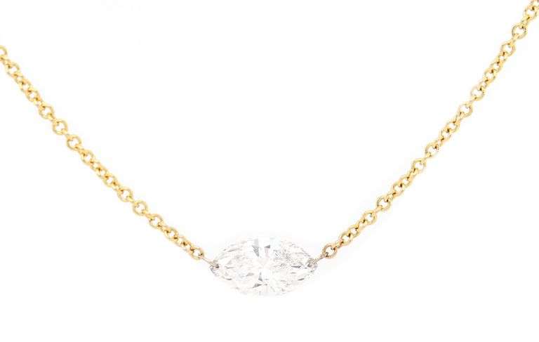 New 0.81ct Marquise Diamond Floating Solitaire Pendant Necklace in 14K