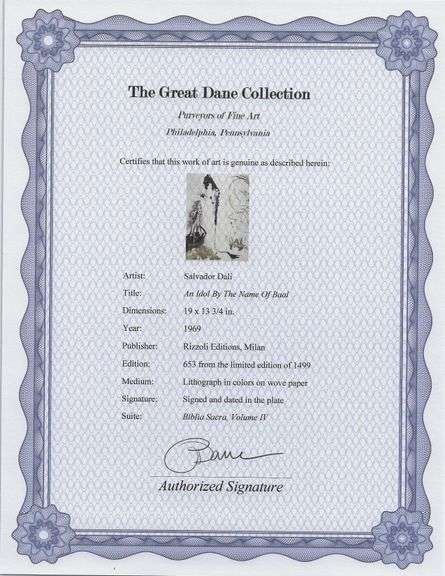 Highly Collectible and Rare Salvador Dali Original Lithograph from the 'Biblia Sacra' Suite