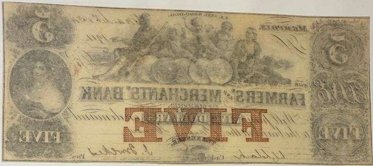 Crisp Unc $5 Farmers and Merchants Memphis Tenn 1854 Coin Note