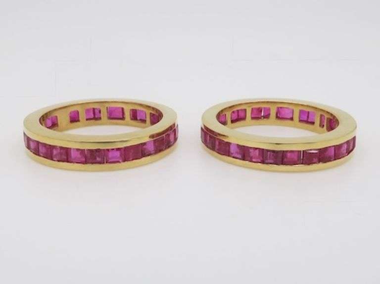 Pair of Ruby Eternity Bands in 18k
