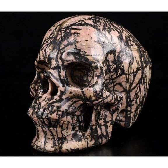 Hand-Carved Pink Rhodonite Crystal Skull
