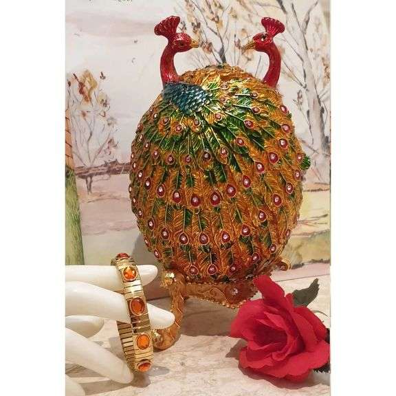 24K Gold Peacock with Swarovski & Ruby Bracelet