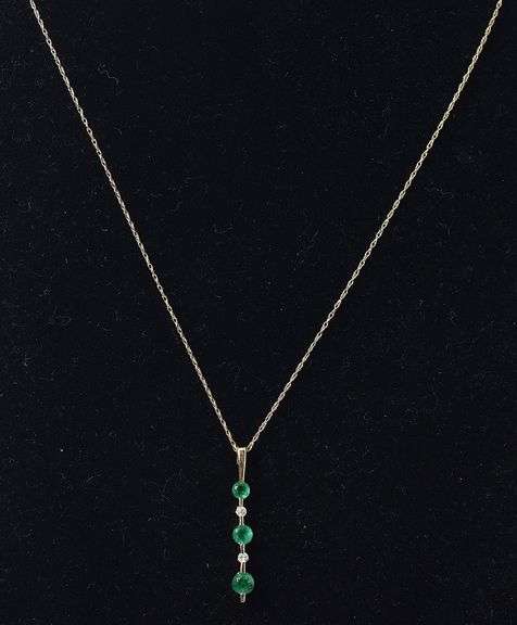 Astonishing 14K Yellow Gold Emerald and Diamond Pendant Necklace