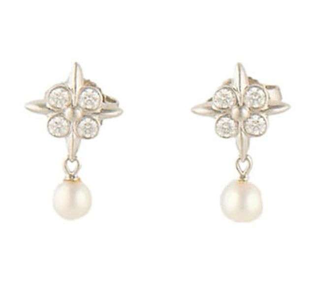 Tiffany & Co. Signature X 0.25ctw Diamond and Pearl Drop Earrings in Platinum