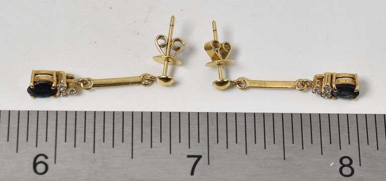 Creative 14K Yellow Gold Approx. 0.80CTW Blue Sapphire Gemstone Dangle Earrings with Diamond Accents