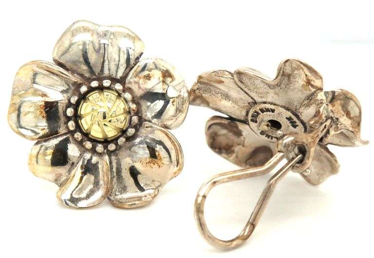 925 Sterling silver and 18kt flower earrings
