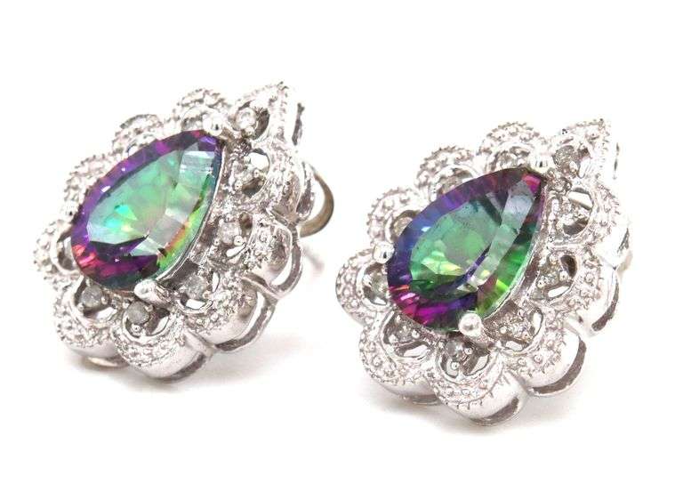 10kt White gold Mystic topaz earrings