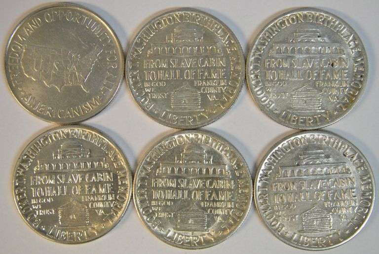 5 Flashy AU BTW and one WC Commemorative Half Dollars. (6 coins)