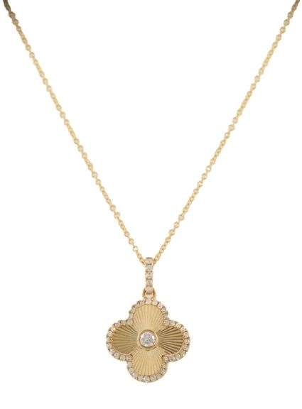 New 0.25ctw Diamond Fluted Clover Pendant Necklace in 14K