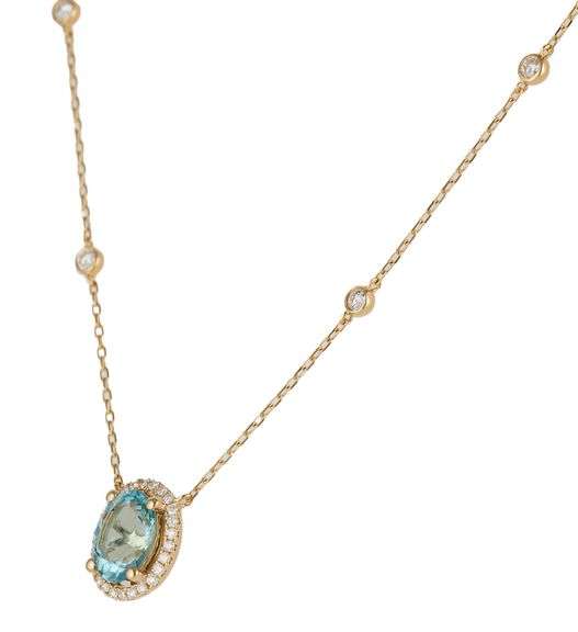 New 2.05ct Oval Aquamarine and 0.58ctw Diamond Frame Pendant Necklace in 14K