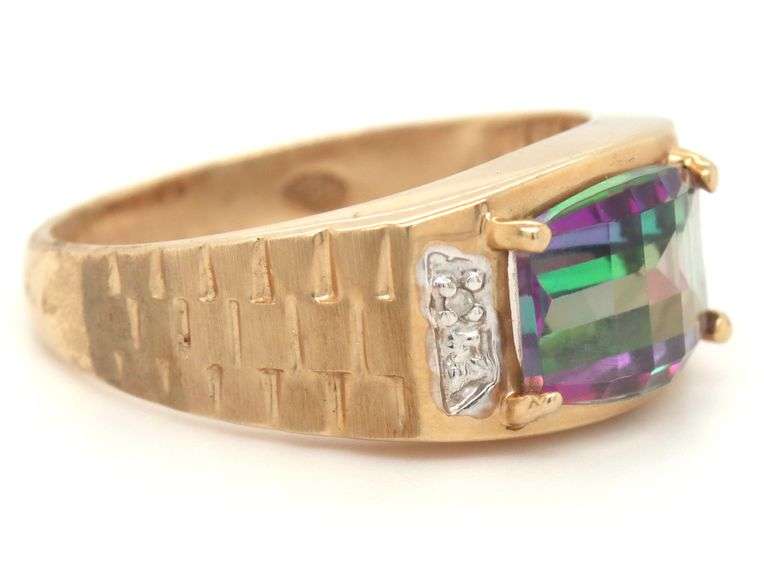 Unusual 10K YG Man's Mystic Topaz Ring