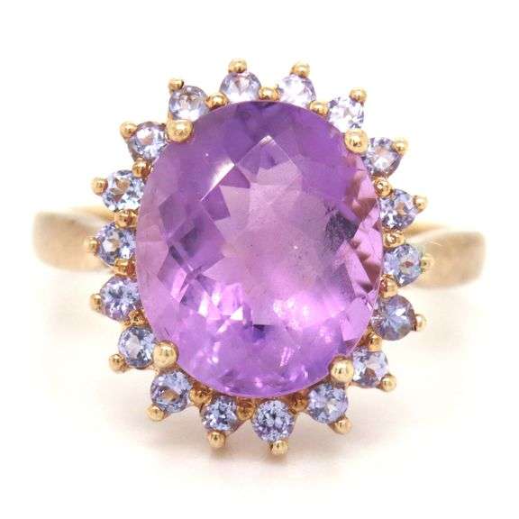 10kt Yellow gold amethyst and tanzanite cocktail ring