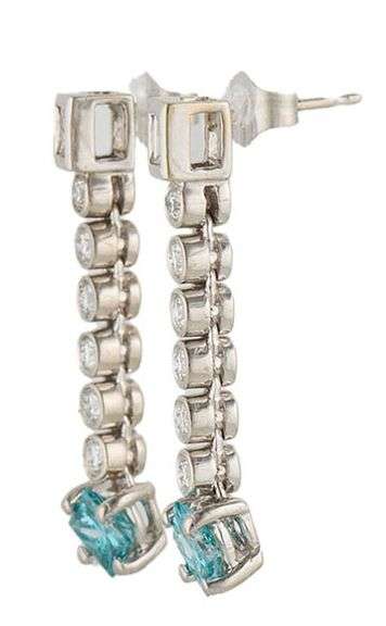 1.20ctw Irradiated Blue Diamond and 0.50ctw White Diamond Linear Dangle Earrings in 14K