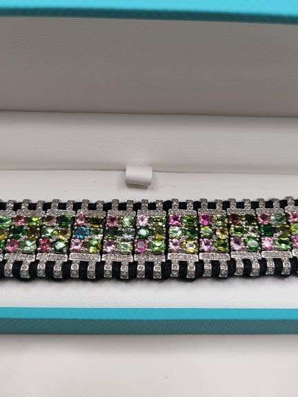 New! +15 ctw all natural multi colord sapphire and diamond weaved on fabric bracelet