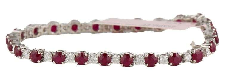 New 5.95ctw Round Ruby and 2.03ctw Diamond Tennis Bracelet in 14K