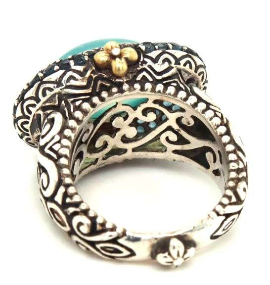 Barabara Bixby Chalcedony and blue topaz cocktail ring