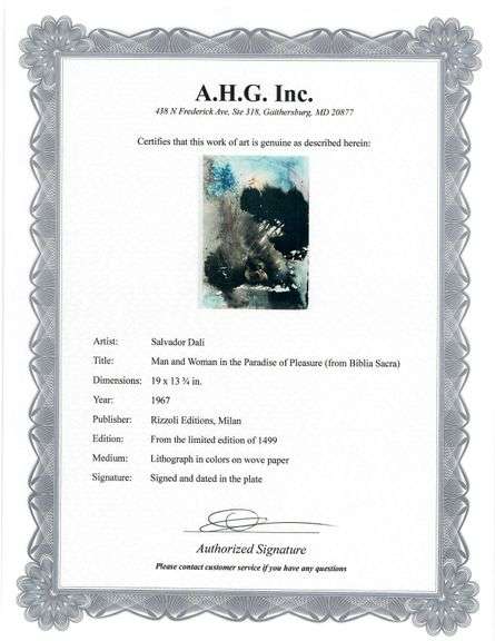 Highly Collectible and Rare Salvador Dali Original Lithograph from the 'Biblia Sacra' Suite