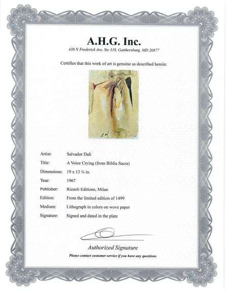 Highly Collectible and Rare Salvador Dali Original Lithograph from the 'Biblia Sacra' Suite