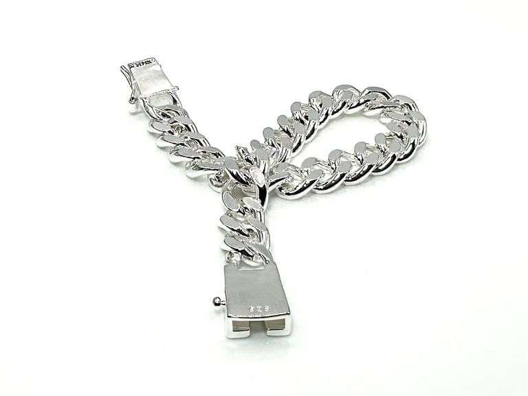 Strong 28.4 Gram 14 Kt White Gold Plate Curb Link Bracelet