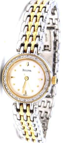 Bulova mother of pearl dial diamond bezel quartz watch
