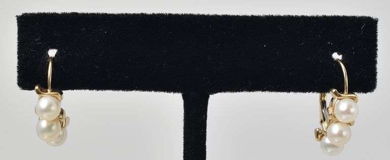 Elegant 14K Yellow Gold Pearl Dangle Earrings