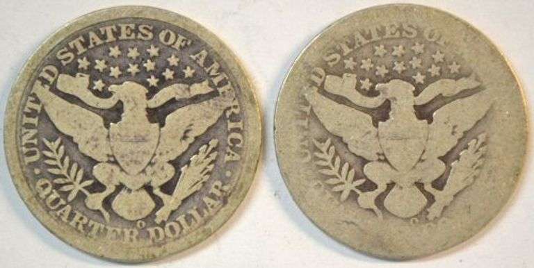 2 Scarce 1897-O Barber Quarters in circ