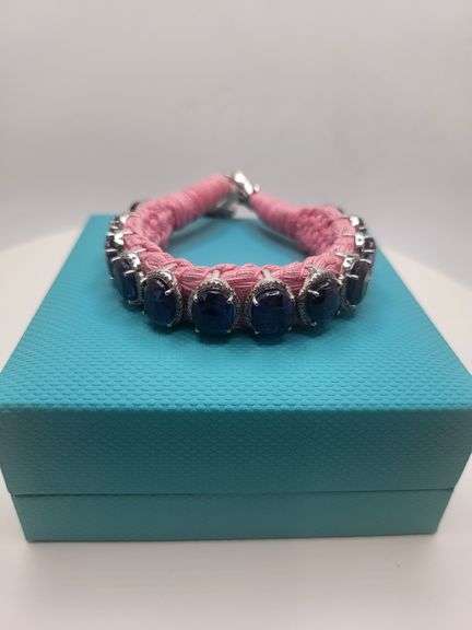 New! +38 ctw all natural sapphire and 1.22 ct diamond weaved on fabric bracelet