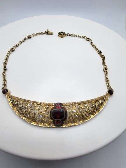 Rare Antique Russian 14KT Gold Necklace with Rubies, garnet and Diamonds