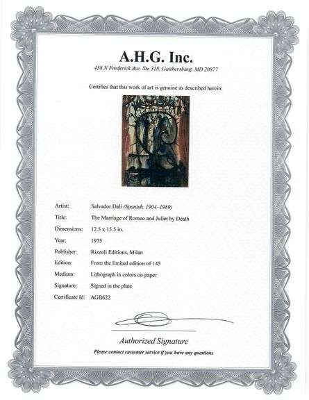 Original plate Signed Salvador Dalí Lithograph from the Romeo & Juliet Rizzoli Edition, Milan 1975