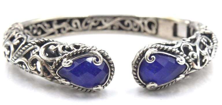 Carolyn Pollack Vintage Lapis doublet filgree hinged bangle bracelet