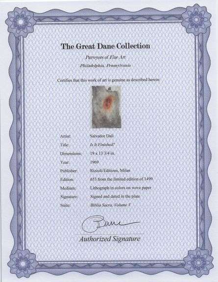 Highly Collectible and Rare Salvador Dali Original Lithograph from the 'Biblia Sacra' Suite