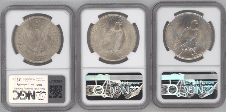 3 Different NGC MS64 graded Morgan & Peace Silver Dollars